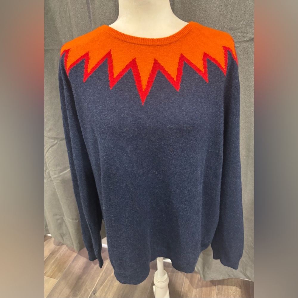 Jumper1234 'Star Burst' 100% Cashmere Sweater Jumper Navy Blue Orange Red Large